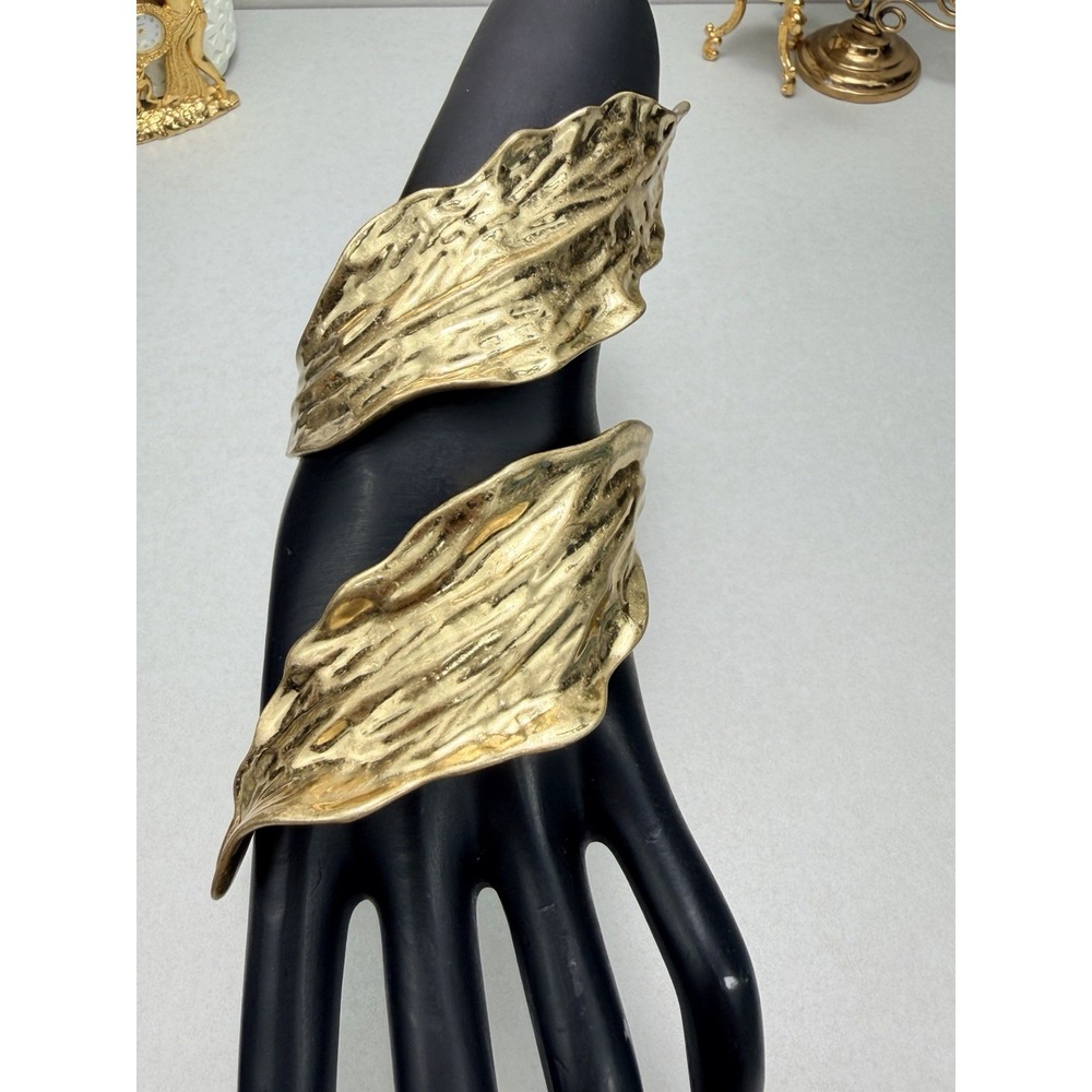 Zara Oversized Abstract Leaf Cuff Bracelet Gold Tone Statement